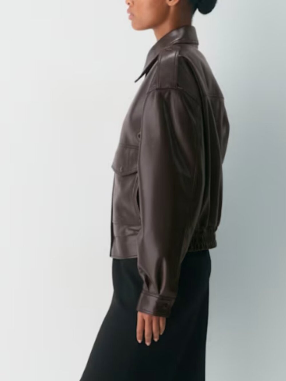 Aritzia Croft Unreal Leather Bomber Jacket - Rich mocha Brown - Small - Picture 9 of 13